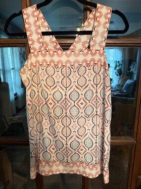 Ivanka Trump Womens Coral Navy Geometric Print V-Neck Sleeveless Blouse Size P